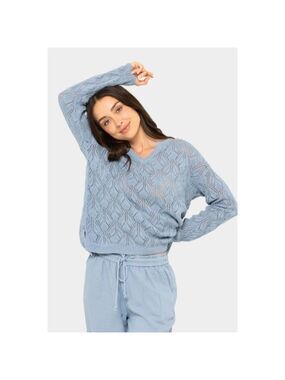 NWT Peace Love World Boheme Open-Stitch Novelty Sweater Cloud Blue